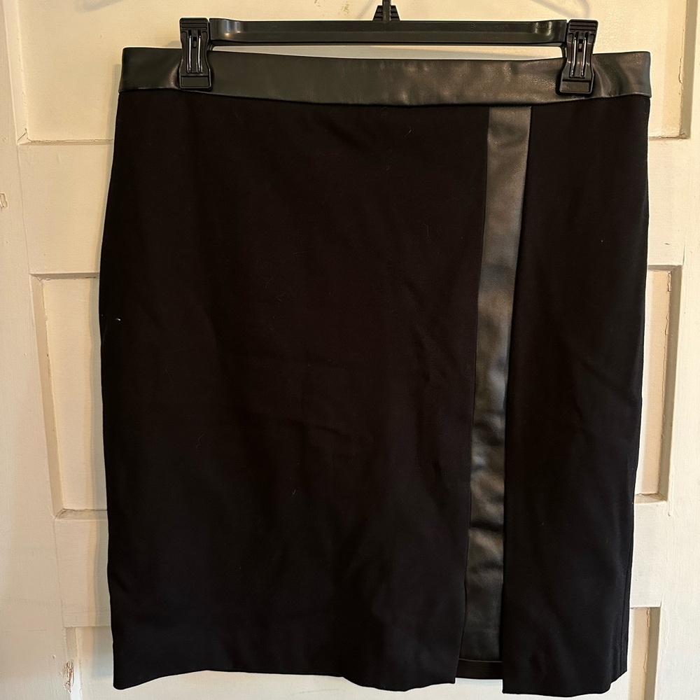 White House Black Market Chic Black Faux Leather Trim Skirt